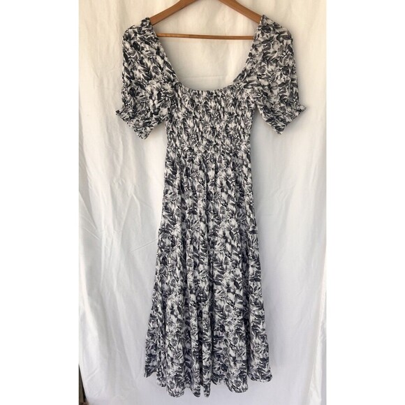 Abercrombie & Fitch Smocked Square Neck Puff Sleeve Midi Dress XS Coastal Beach - Picture 6 of 9